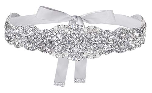 Lovful Bridal Crystal Rhinestone Belts Women Wedding Dress Sash Belt,Silver