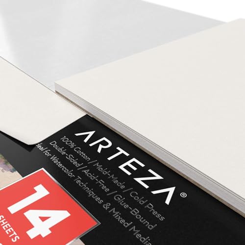ARTEZA Watercolor Paper, 14 Sheets, 9x12 Inches Watercolor Pad, 140lb/300gsm, 100% Cotton, Double-Sided, Cold Press, Acid Free Art Paper - Thumbnail 3