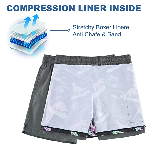 Cozople Mens Compression Swim Shorts Swimwear Stretchy Boxer Brief Liner Swim Trunks Summer Upf Quick Dry Swimming Shorts Hawaii Surfing Dinosaur Surfing Beach Boardshorts #TOP4