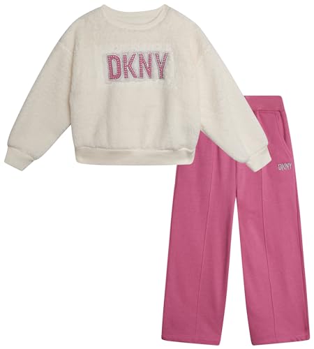 DKNY Damen Fleece Jogginghose – Bequeme Sweatpants Mit Logo, Kordelzug & Taschen Für Sport & Lounge