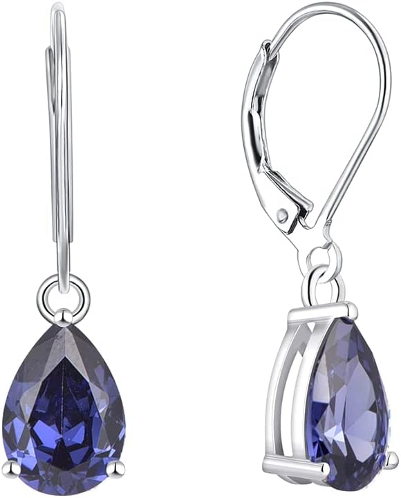 YL Drop Earrings 925 Sterling Silver cut 12 Birthstone Pear Shape Cubic Zirconia Dangle Earrings for Women