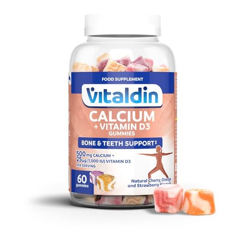 VITALDIN Calcium + Vitamin D3 Gummies – 500 mg Kalzium & 1.000 IU Vitamin D – 60 Fruchtgummis (1Monat) Fruchtgeschmack – für die Erhaltung normaler Knochen und Zähne – Glutenfrei – Kinder & Erwachsene VITALDIN Calcium + Vitamin D3 Gummies – 500 mg Kalzium & 1.000 IU Vitamin D – 60 Fruchtgummis (1Monat) Fruchtgeschmack – für die Erhaltung normaler Knochen und Zähne – Glutenfrei – Kinder & Erwachsene