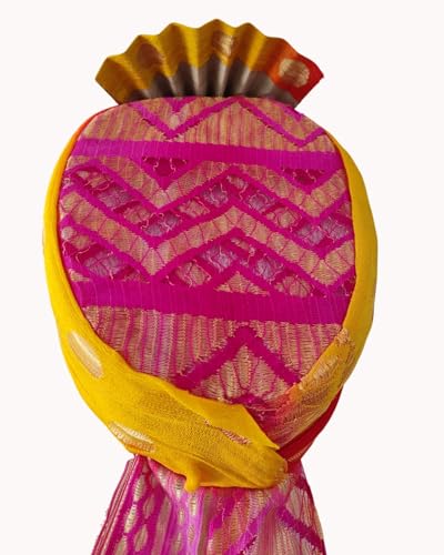 Image of BookMyCostume Traditional Rajasthani Safa & Barati Pagdi Collection - Pre-Stitched Ethnic Turbans, Bandhani /Leheriya Headwear For Weddings, Cultural Folk Dance & Festival Pagdi for Adults