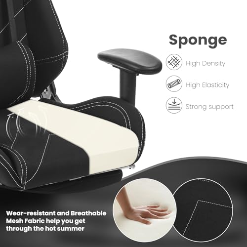 Sedia Gaming Tessuto Traspirante Sedia Ufficio Ergonomica con Poggiapiedi Schienale & Sedile Grandi per Persone di Taglia Grande Nero - Sedia gaming - Immagine 5
