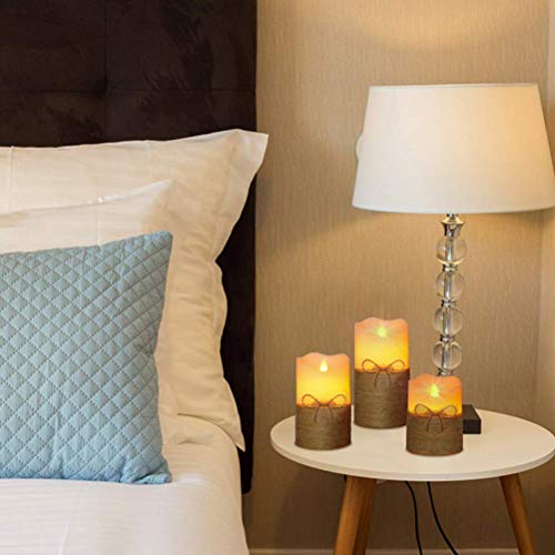 Image of LTETTES | Real Wax Hemp Rope LED Candles | Flameless Battery Operated with Remote Control | Set of 3 (3 inch D x 4 inch, 5 inch, 6 inch H) for Home Decor, Festivals, Diwali & Gifts
