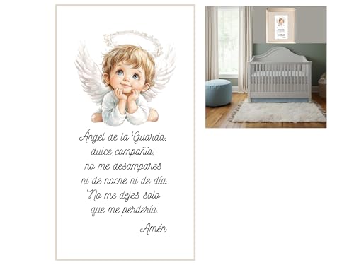 TODOKRAFT Póster Ángel de la Guarda, Decoración Cristiana Infantil, Oración en Español, Sin Marco 8 X 10 ¨