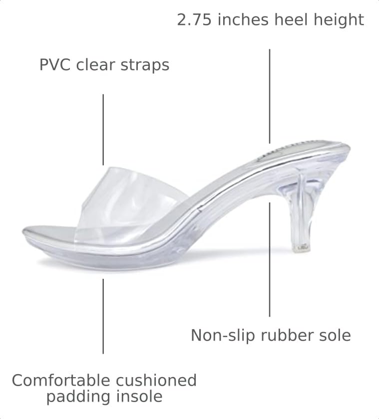 Image of NBUUNBU Clear Heels for Women Silver Black Heels Little Platform Sexy High Heels Sandals Stiletto Kitten Open Toe Dress Shoes Comfortable Double Transparent Strap Heeled Sandals Mule
