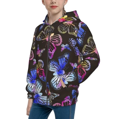 Silhouettes of Rainbow Butterflies Kid Hoodies Boys Zip Up Sweatshirts Girls Pullover with Pocket
