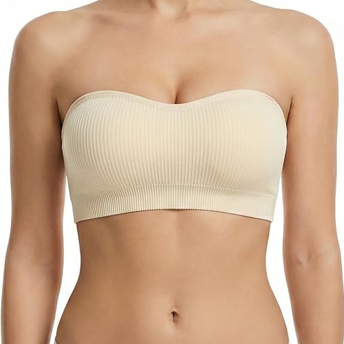 Image of Zimcti Strapless Bras for Women-Non Slip Silicone Grip Bandeau, Wirefree Seamless Tube Top, Removable Pads, Clear Strap