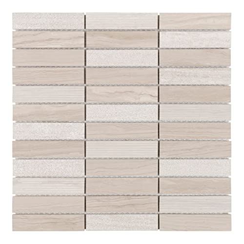 Modket Stacked White Oak Marble Blended with Texture Stone Tile