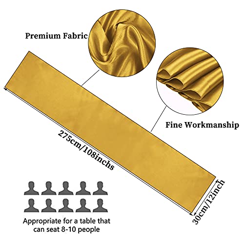 10-Pack Gold 12 x 108 inches Long Premium Satin Table Runner for Wedding, Decorations for Birthday Parties, Banquets, Graduations, Engagements, Table Runners fit Rectange and Round Table - Thumbnail 2