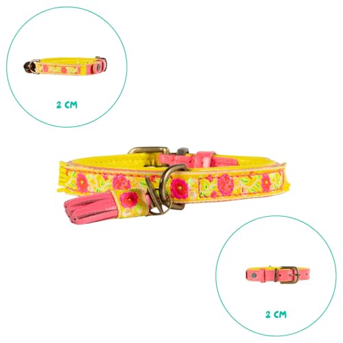 Dog with a Mission - Hundehalsband L | Lotus | Leder Rosa, blau, gelb | Hübsch, Boho, Hippie | Große Hunde | Handgemacht | Modisch und Bunt | Aus weichem Echtes Leder | Luxe | 2,5 cm Breit