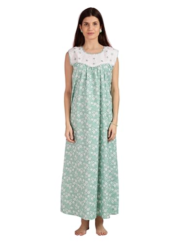 Image of 9shines Label Cotton Sleeveless Nighty | All Over Print Maxi Night wear for Women | Full Length Night Gown Night Dress for Women Stylish (Cotton Sleeveless 25)