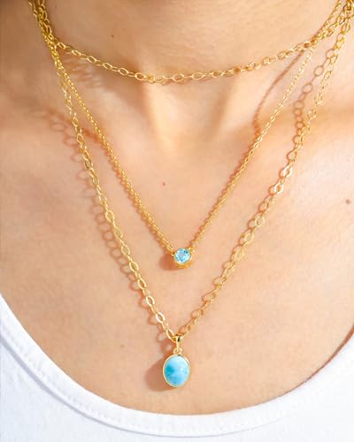 YoTreasure Blue Topaz Gemstone Solid 14K Gold Plated Over 925 Sterling Silver Pendant Necklace2