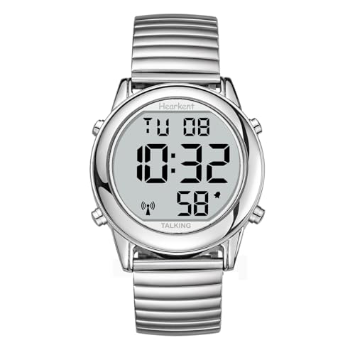 Hearkent Herren Sprechende Uhr Deutsch Ankündigung,Senioren Armbanduhr Sehbehinderte Uhren Blindenuhr,Große Digitale Funkuhr,Durchdachte Geschenke(Silber)