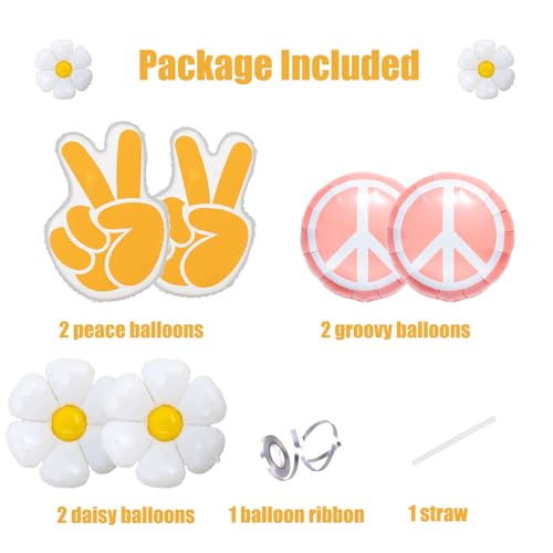 Image of Groovy Balloons 6Pcs Retro Hippie Balloon Daisy Peace Sign Groovy Hand Balloon for Groovy Birthday Party Decorations Groovy Party Decorations Groovy Baby Shower Decor Supplies