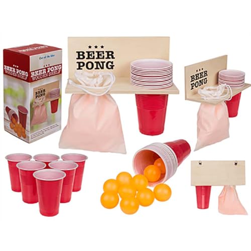 outoftheblue Beer Pong Set Party Gadget with Wooden Tray - Drinking Game Party Game Drinking Game
