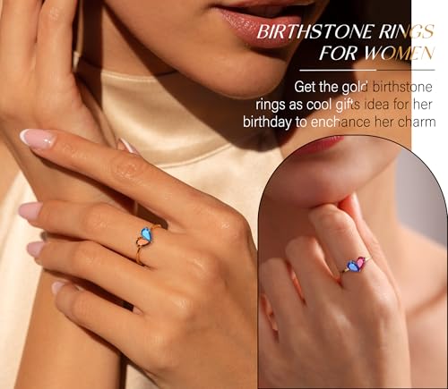 Birthstone Rings for Women Non Tarnish Gold Rings Mothers Day Gifts Birthday Gifts for Teen Girls Dainty 14K Plated Adjustable CZ Stacking Promise Ring Christmas Stocking Stuffers Anniversary Jewelry for Friend Sister Girlfriend Mom