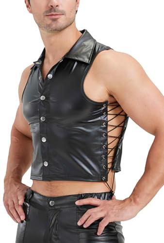 Camiseta de piel sintética hombre corte ajustado para rave S-XL