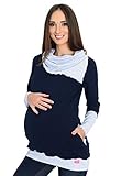 Top Qualität Mija - Umstandsmode / 2 in1 Stillpullover & Umstandspullover Asymmetrischen Kragen 4020A,Marine Blau / Melange ( 36 - S )