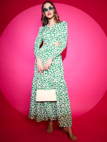 Image of Sheetal Associates Women's Crepe Fit and Flare Printed Full Sleeve V-Neck Casual Dress