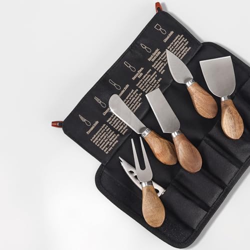 Esie Houzie Charcuterie Board Accessories - 6 Piece Cheese Knife Set Stainless Steel with Acacia Wooden Handle for Cheese Serving Cutting, Cheese Tools Butter Knife with Storage Bag Included Gift Set - Image 4