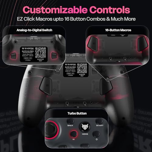 Image of EvoFox Elite X2 Pro Gaming Controller for PC, Android, TV, Switch Tri-Mode -2.4G /BT /Wired Gamepad, HallSense Magnetic Triggers & Joystick, 1000Hz Polling, RGB, Replaceable JoySticks,16h Battery-Black