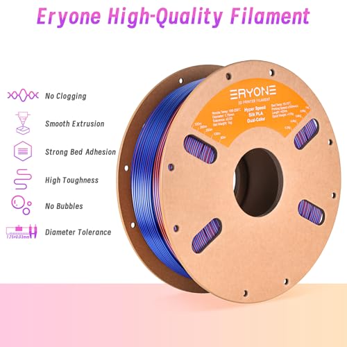 Image of ERYONE Silk Filament PLA+ 1.75mm Shiny 3D Printer Filament, Multicolor PLA 2 in 1, 1kg (2.2LBS) /Spool, HS Silk Dual Color Orange & Blue