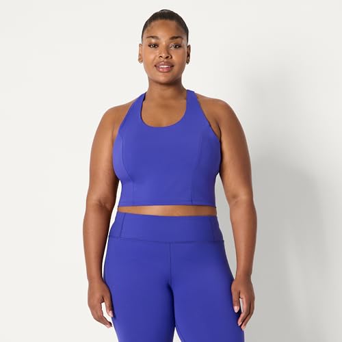 Amazon Essentials Women's Active Total Train Medium Support Racerback Gym Workout Crop Tank with Built-In Bra, Royal Blue, Small - image 6