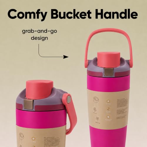 Image of HomeCloud 1200ML Stainless Steel Water Bottle - Double-Wall Vacuum Insulated, Leakproof Straw Lid, BPA-Free Reusable Travel Flask with Two-Way Spout for Gym, Office & Outdoor Use (B Dark Pink)