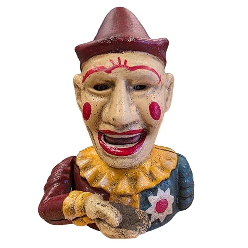 Clown Cast Iron Mechanical Coin Bank with Painted Antique Finish (7' High)