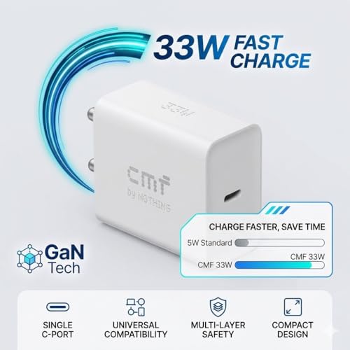 Image of CMF by Nothing 33W 2 Pro Type-C Power Fast Charger Adapter, GaN Tech Quick Charge 3.0 & Power Delivery (PD), Compatible with CMF Phone 2 Pro, Phone 1, 3 Pro