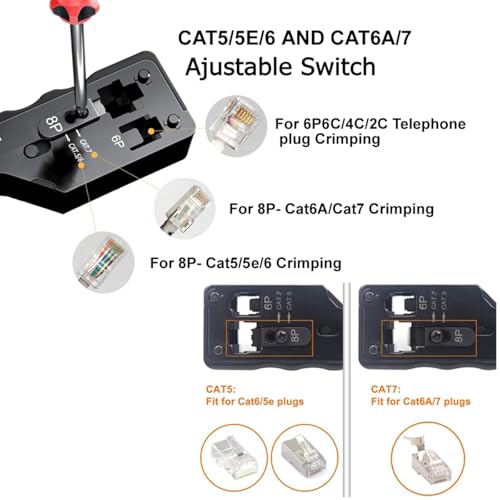 Image of SmartTech Crimping Tool Cat7 / Cat5 Crimper Pass Through RJ45 Connectors Cat5 Cat5e Cat6 Cat6A Cat 7 and RJ11 RJ12 STP /UTP Telephone connectors Stripper for Ethernet Network LAN Cable