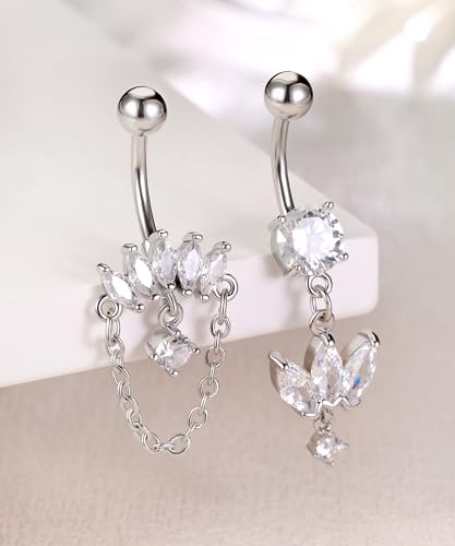 Dangle Belly Button Rings Piercing Jewelry for Women Surgical Stainless Steel Navel Dangly3