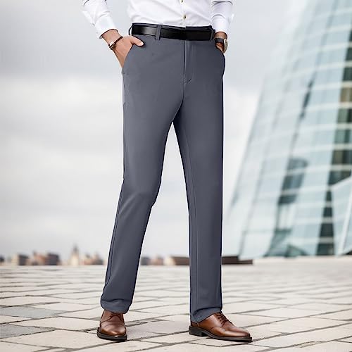 Dress Pants Men Casual Stretch Mid Rise Loose Fit Business Straight Leg Non Iron Trousers with Pocket2