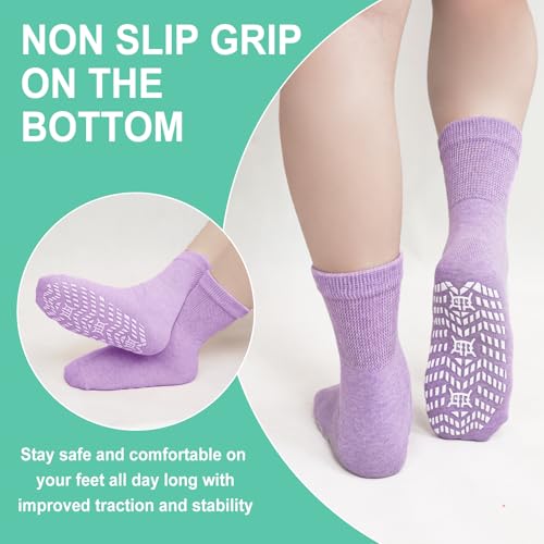 Image of CaiDieNu Non Slip Socks for Women: Non Skid Grip Socks for Elderly Hospital | Non Binding Grippy Crew Slipper Socks for Pregnant & Daily Wear, Wide Grippers Prevent Falls, Great Gifts for Seniors 5 Pairs