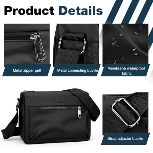 Image of GUSTAVE Small Lightweight Messenger Bag with Multilayer Storage for Daily | Water-Resistant Crossbody with Adjustable Strap, Compact Design for Travel, Commuting Black