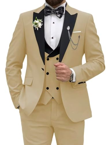 Mens Suits 3 Piece Slim Fit Tuxedos for Men Formal Dress Suit Blazer Vest Pants Wedding Prom Suit Set