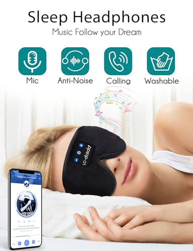 Sleep Mask with Bluetooth Headphones,LC-dolida Sleep Headphones Bluetooth Sleep Mask Sleeping Headphones for Side Sleepers Best Gift and Travel Essential (Dark Black)