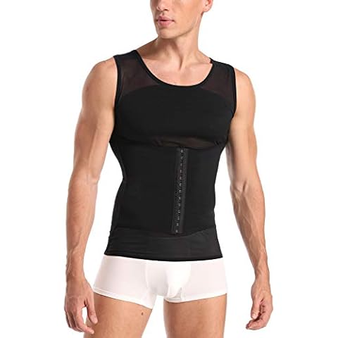Slimming Vest Tops Men Tummy Control Body Shaper Sleeveless Chest Gynecomastia Compression T Shirts Waist Trainer Belt Shapewear Tank Top(Black,M) Cover