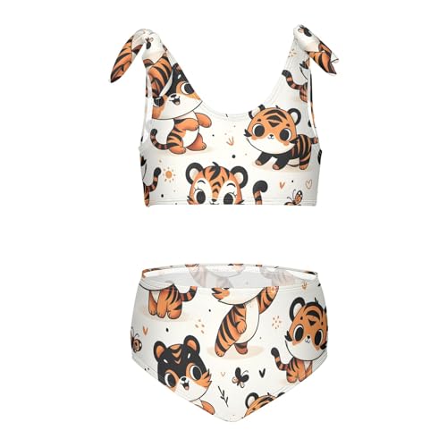 Girls' Bikini Set, Cute Cartoon Tiger Kids Swimsuit 2 Pcs Beach Bathing Suit