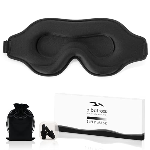 Sleep Eye Mask for Men Women, Sleeping Mask for Side Sleeper, Travel Blackout Night Blindfold Eye Shade Cover with Adjustable Strap (Black)