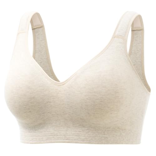 Momcozy Seamless U.S. Cotton Busty Bras for Women,Comfortable Wireless Full Coverage Bra with Molded Cups for Large Bust