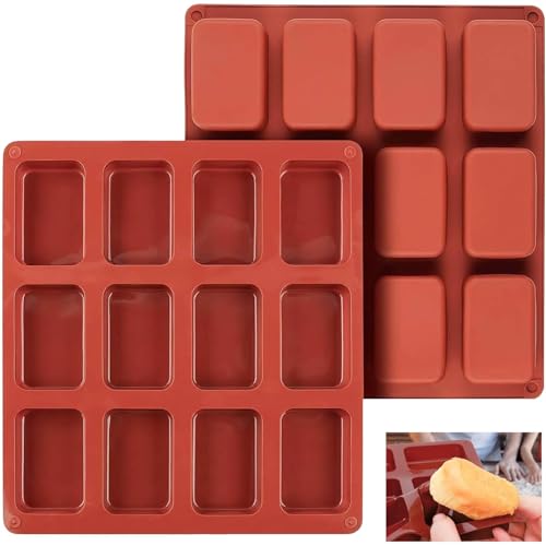 SVUPUE Silicone Mini Loaf Pan, 2PCS Mini Loaf Pan, 12 Cavities Non Stick Mini Brownie Baking Tin, Mini Bread Pan, Bread Baking Mold, Silicone Mini Loaf Baking Tray for Mini Bread, Meatloaf, Cornbread