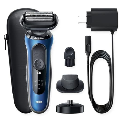 Image of Braun Series 6 6040cs Electric Shaver with Charging Stand, Precision Trimmer, Wet & Dry, Rechargeable, Cordless Foil Shaver, Blue