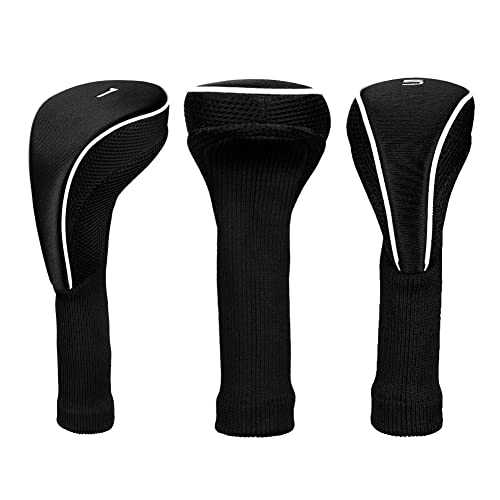 image for LONGCHAO Black Golf Club Head Cover for Driver Fairway 3 Pcs Woods Hea