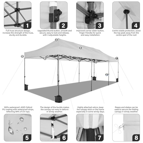 Image of COBIZI 10x30 Heavy Duty Pop Up Canopy Tent with 8 Sidewalls, Snow