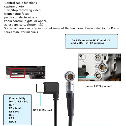 Cable de control para Komodo X y DJI RS 4 Pro con conector USB-C a ángulo recto de 9 pines 3