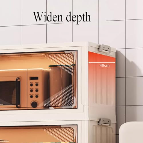 Meuble de cuisine haut avec étagères fermées et buffet à roulettes