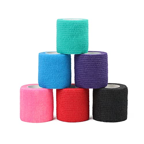 Somelia- Self Cohesive Bandage Wrap, Assorted Colors, 2''X5 Yards, 6 Pack, Elastic Bandage, Stick Stretch Medical & Sport Injury Red, Green, Pink Blue #TOP28
